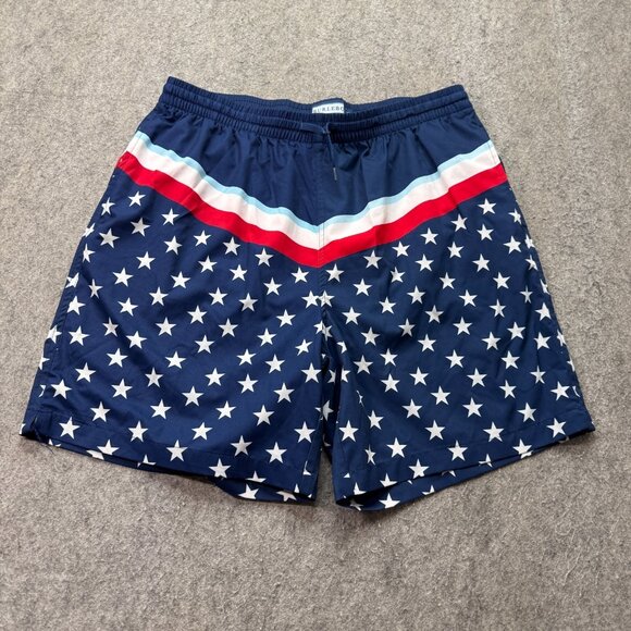 Burlebo Swim Trunks Men XL Blue White Red Patriotic Flag Print Stretch 7" - Picture 1 of 16